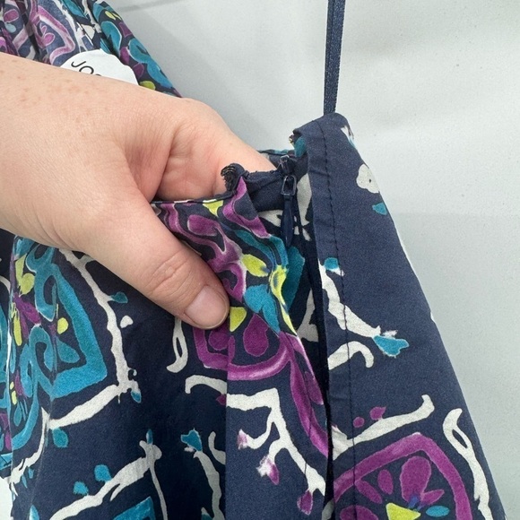 Josie Natori Festive Blue Paisley Retro Floral One Shoulder Women 4 Ruffle Dress - Picture 13 of 14